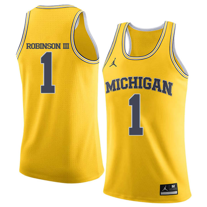 University of Michigan 1 Glenn Robinson III Yellow College Basketball Jersey Dzhi